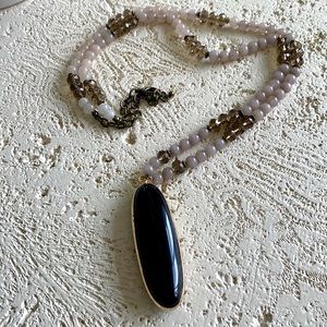 Black onyx beaded long 32 inch necklace